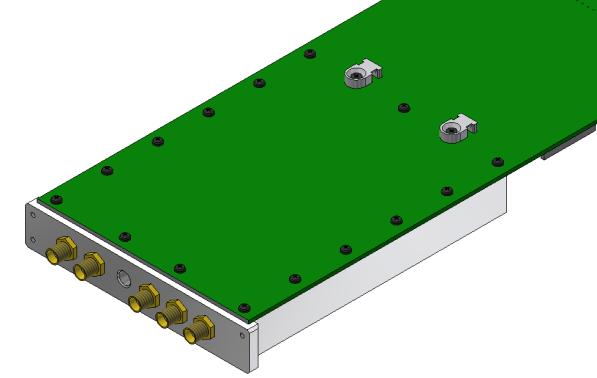 4. Inserire, nei 2 fori rimasti vuoti della CB, 2 viti a testa svasata impronta a croce M2 L 6 mm, interponendo tra vite e CB un supporto miniaturizzato per fascetta Thomas & Betts in plastica TC 104.