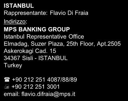125009 MOSCOW Russian Federation ISTANBUL Rappresentante: Flavio Di Fraia MPS BANKING GROUP Istanbul Representative Office Elmadag, Suzer Plaza, 25th