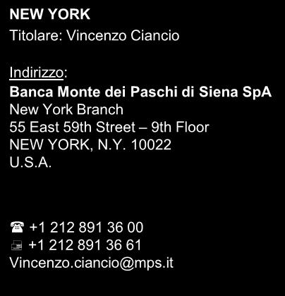 Floor 85 King William Street LONDON EC4N 7BL UNITED KINGDOM Banca Monte dei Paschi di Siena SpA New York Branch 55 East 59th