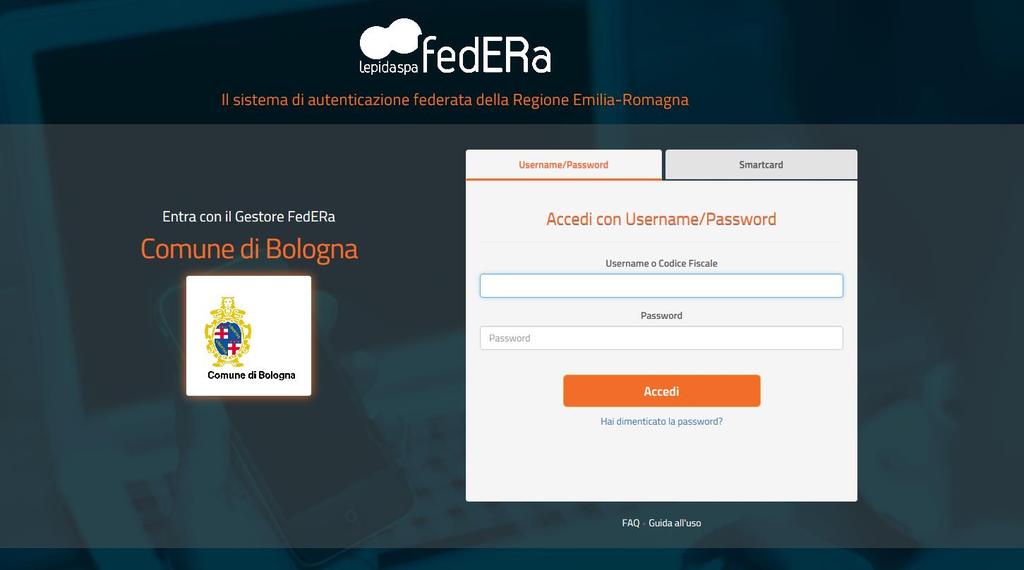 Nella maschera vanno inserite le credenziali ottenute in fase di registrazione su FedERa utilizzando la