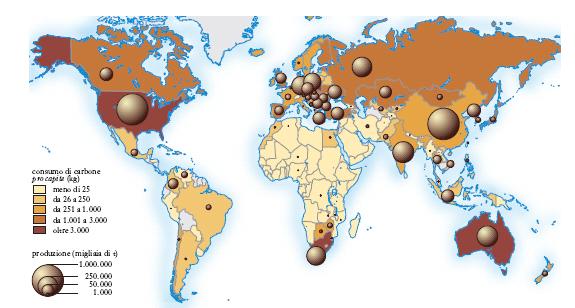 DISTRIBUZIONE GEOGRAFICA Carbone Il carbone non è distribuito in modo omogeneo però si trova in un maggior numero di paesi rispetto al petrolio.