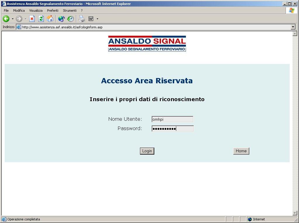 Cliccando sul link Customer Service ASF, si accede alla pagina Accesso Area Riservata (Figura 2).