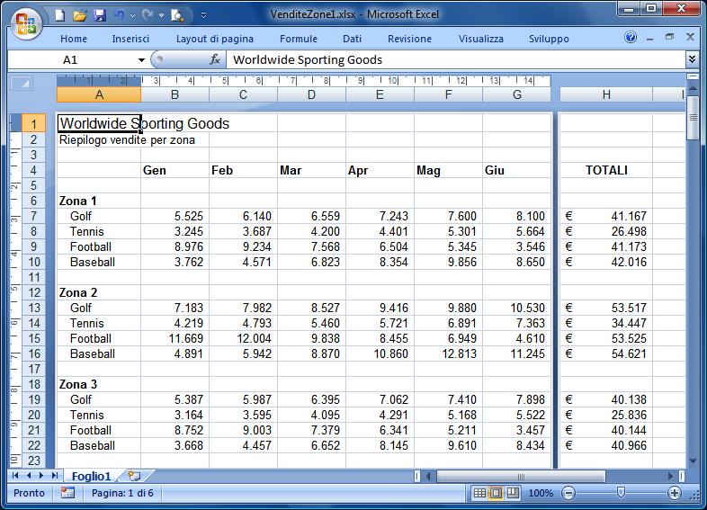 Excel 2007 VERSIONE PERSONALE Il secondo metodo per adattare il foglio di lavoro alla pagina stampata consiste nello specificare il numero delle pagine di larghezza per pagine di altezza che devono