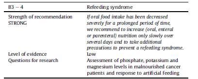 Clinical Nutrition, Volume 36, Issue 1, 2017 Refeeding syndrome Quadro clinico alterazioni elettrolitiche (ipo K, ipo P, ipo Mg, ipo Ca) ritenzione sodio e liquidi iperglicemia, glicosuria