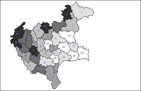 Mortalità per diabete mellito nelle classi di età 5-64 anni nel quinquennio 1987-91 nelle Unità Locali Socio-Sanitarie della Regione Veneto (Figura modificata da de Marco et