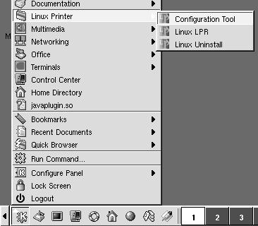 Disinstallazione del driver della stampante 1 Dall icona Startup Menu nella parte inferiore del desktop, selezionare Linux Printer e quindi Configuration Tool.