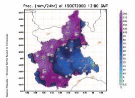 Per la scadenza a +24 ore le previsioni della ore 12 del modello ECMWF mostrano una precisione minore, per quanto riguarda sia i valori di precipitazione sia la localizzazione delle zone di maggior