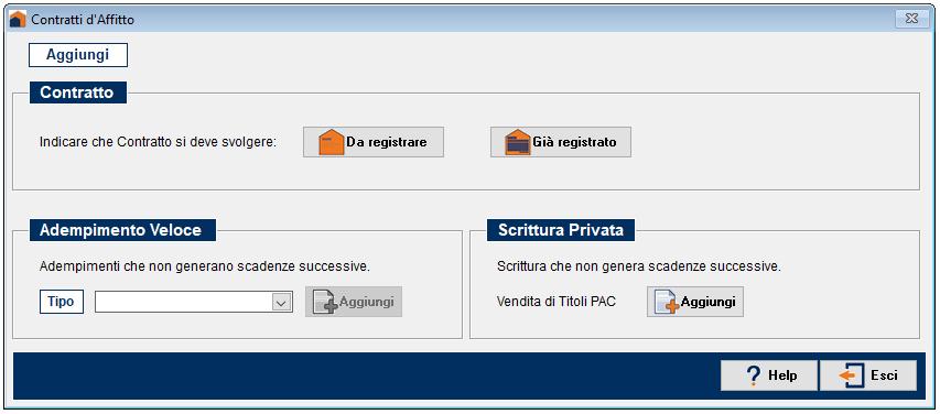 Il contratto può essere caricato come DA REGISTRARE, nel caso la registrazione sia ancora da svolgere, o come GIÀ REGISTRATO, se la registrazione è già stata fatta e si vuole proseguire con la