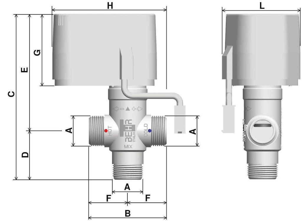 Dimensioni d ingombro miscelatori motorizzati Serie M- Control A B