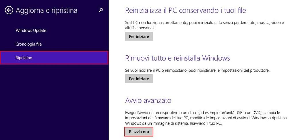 Procedura per Windows 8.