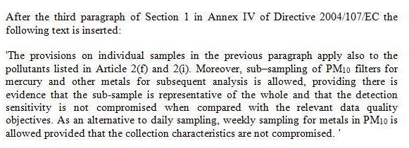 Proposta di revisione delle Direttive comunitarie in materia di gestione e valutazione della qualità dell aria Campionamenti di PM10 per le misure di metalli Riferimenti normativi da revisionare: