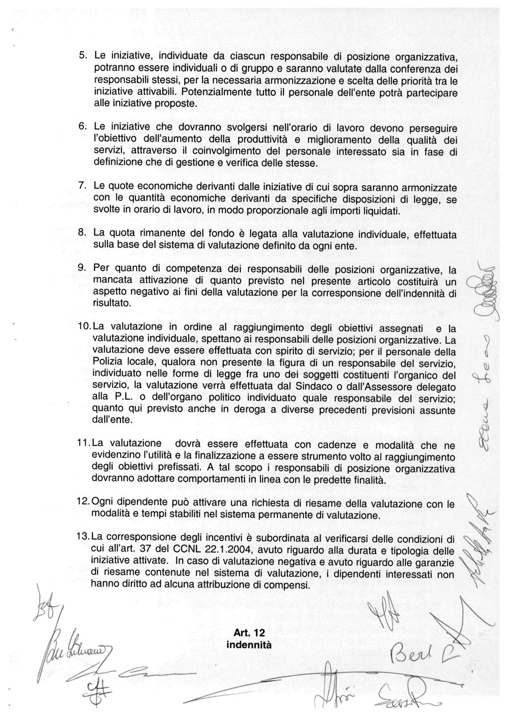 5. Le nzatve, ndvduate da cascun responsable d poszone organzzatva, potranno essere ndvdual o d gruppo e saranno valutate dalla conferenza de responsabl stess, per la necessara armonzzazone e scelta