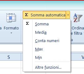 Funzioni automatiche Le funzioni automatiche sono: Somma Media Conta numeri Max Min Eseguono la