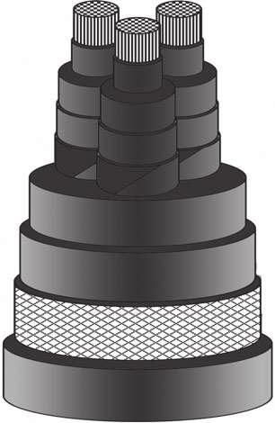 Cavi di media tensione Tripolari Medium voltage cables Three cores MV-FHFX 12/ kv Costruzione del cavo > Conduttore Conduttore flessibile di rame stagnato secondo IEC 228, classe 5 per la costruzione