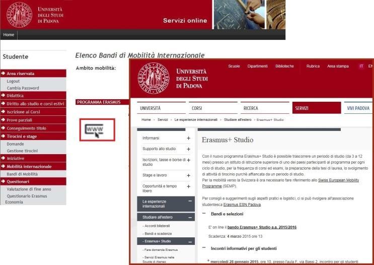 Questa icona consente di entrare in www.unipd.