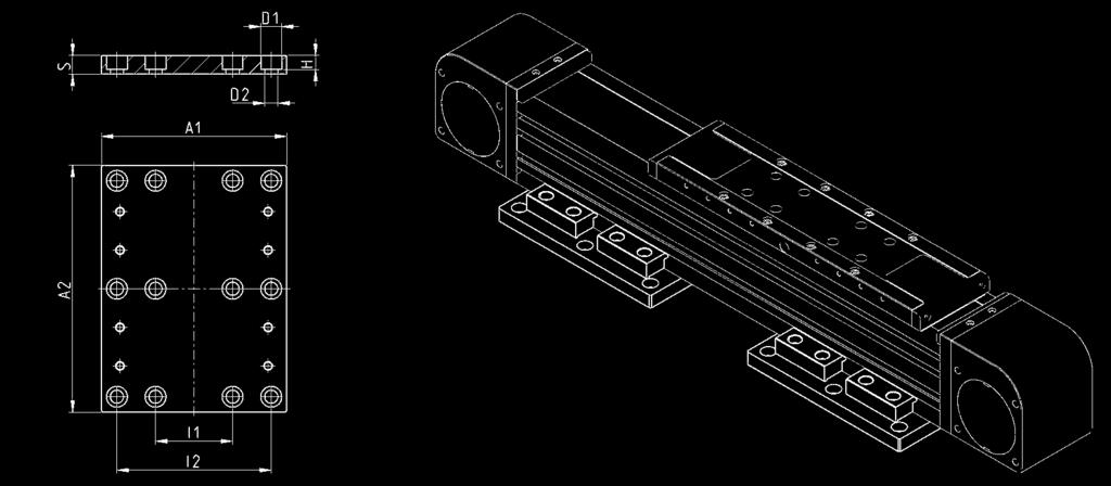 > Assi elettromeccanici Serie 5E C_Electrics > 208 Piastra interfaccia fissa Il kit comprende: N piastra d interfaccia N 4 griffe N 8 viti per collegamento griffe su piastra Mod.