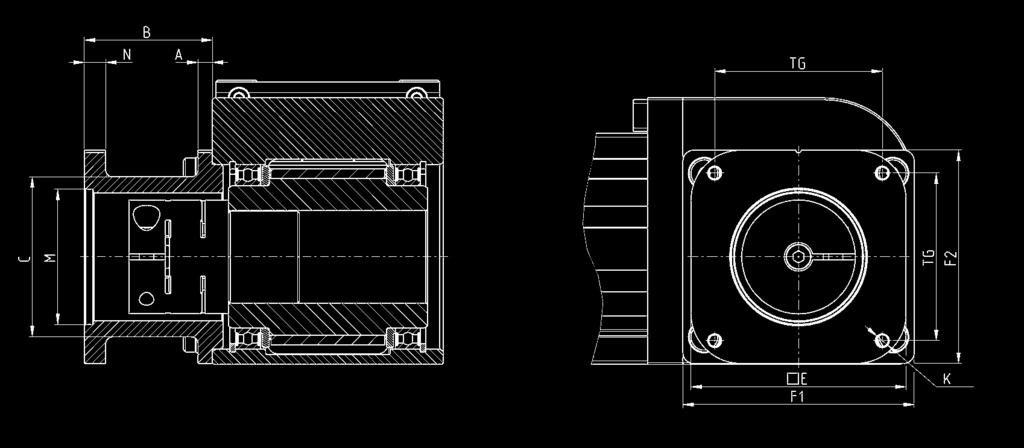 > Assi elettromeccanici Serie 5E C_Electrics > 208 Kit per collegamento diretto motore Stepper Il kit comprende: N flangia di connessione NEMA 24 N 4 viti + N 4 rosette di sicurezza N giunto Mod.