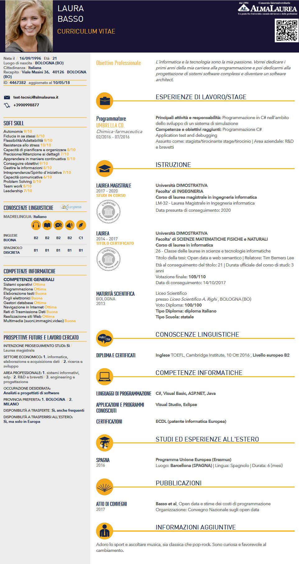 Conoscenze linguistiche Competenze informatiche Esperienze all'estero Altre informazioni (pubblicazioni, docenze,