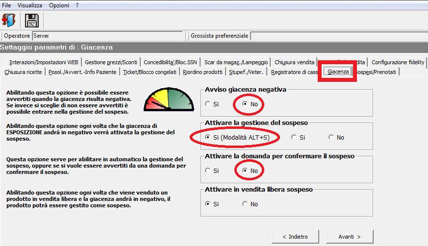 vendita Dalla schermata delle Modalita selezionare la voce Giacenza e impostare i parametri come di seguito riportato: Avviso giacenza