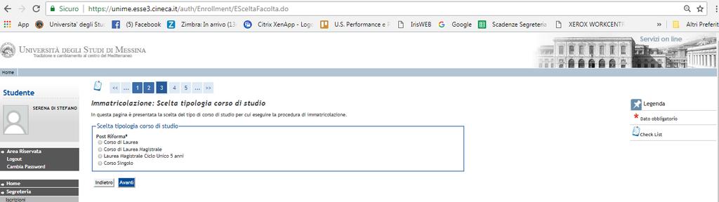Scelta tipologia corso di studi Selezionare il tipo di corso e cliccare su
