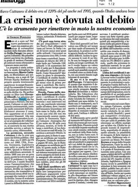 (su Italia Oggi settembre 2015): la crisi non è dovuta al