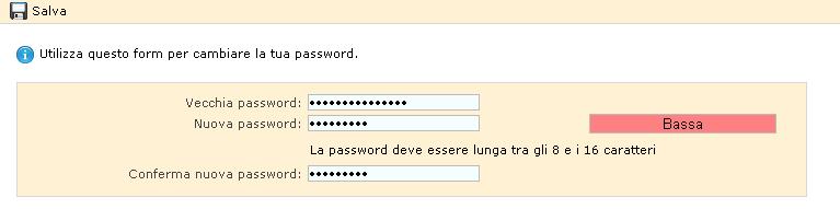 password per verificare il corretto inserimento, infine premere il tasto Salva 5)