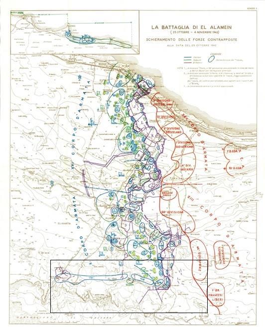 Il fronte El Alamein Alla vigilia della Terza Battaglia: Nel settore ovest schieramento dell'asse (italiani in azzurro e
