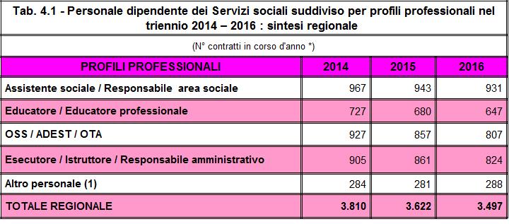 (*) una risorsa umana può avere più contratti (esempio : passaggio da part-time a full-time/viceversa) (1) comprende: direttore, addetto segretariato sociale,