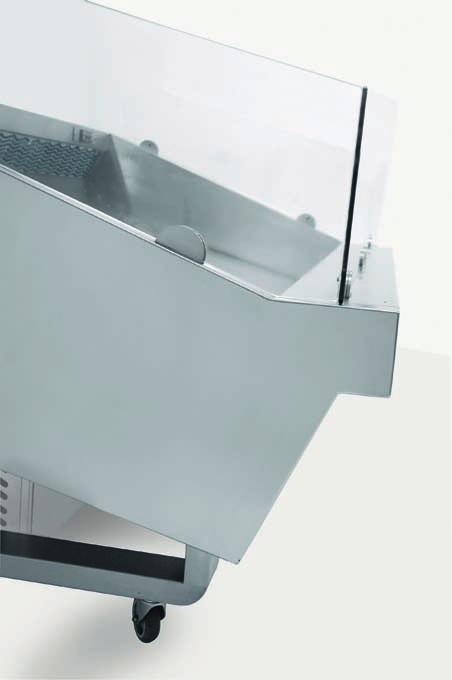Bordo posteriore verticale segmentato per l aggancio degli accessori di servizio Banchi mariteam NUOVO Video HybridStand Costruzione in acciaio inossidabile alimentare.