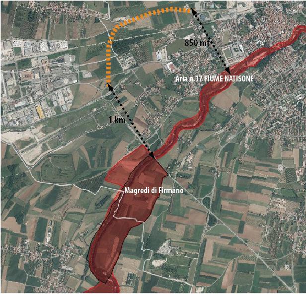 Figura 3: localizzazione del sito di tutela Magredi di Firmano rispetto al tracciato stradale originale 2.