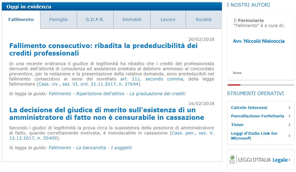 2.L home page 5. OGGI IN EVIDENZA Le principali novità e i temi di maggiore attualità e interesse nelle diverse aree tematiche. 6.