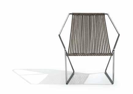 chevron-design polyester cord, hand-woven onto the steel frame to provide