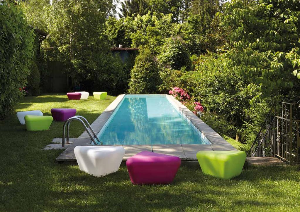 table/pouf has a simple shape which can be used in various arrangements and positions weatherproof, it makes an