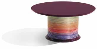 wound around the table the threads of the spool are then treated with a resin finish to give the surface a uniform aspect, making cleaning easier, while