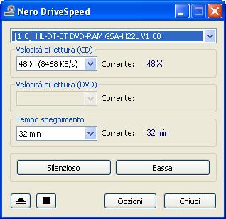 Nero DriveSpeed 4 Nero DriveSpeed Dopo avere aperto Nero DriveSpeed come descritto nel capitolo "Avvio del programma", verrà visualizzata la schermata Nero DriveSpeed. Fig.