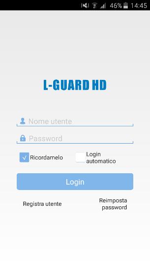 2. Registrazione La prima volta che si apre l'applicazione, appare la seguente finestra. Questa finestra è quella di login all'applicazione; l'accesso alla telecamera costituisce un processo diverso.