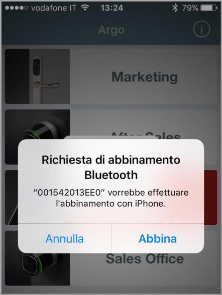 In-app pairing L abbinamento è il processo utilizzato dalla tecnologia Bluetooth per stabilire la prima connessione tra due dispositivi, nel nostro contesto lo smartphone e la serratura, e permettere