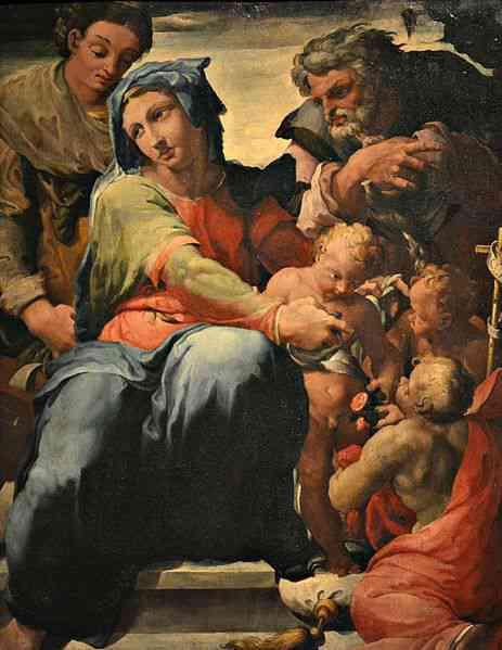 Pellegrino Tibaldi, Sacra Giovanni Demio e la Famiglia con i santi maniera moderna tra Caterina e