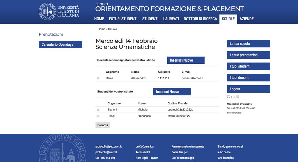 Per selezionare studenti e docenti è necessario flaggare il check box corrispondente.