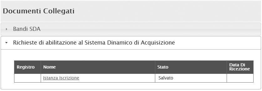 Figura 13: Documenti Collegati Richieste di abilitazione al Sistema Dinamico di Acquisizione Fare click sul nome dell Istanza per accedere al dettaglio