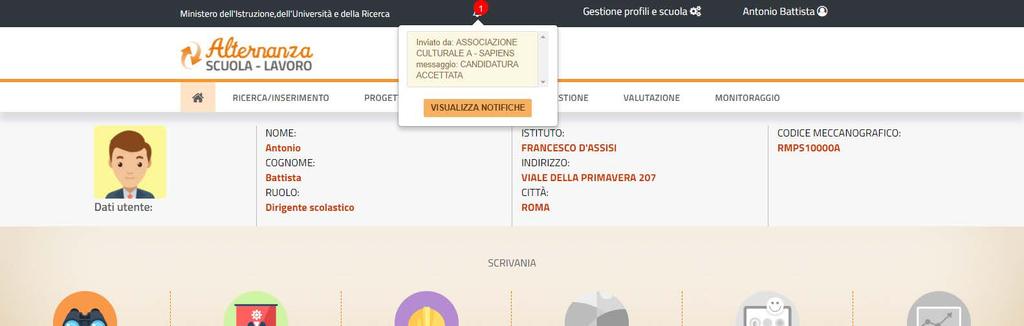 IL CAMPANELLO DELLE NOTIFICHE 1 Selezionare VISUALIZZA NOTIFICHE per