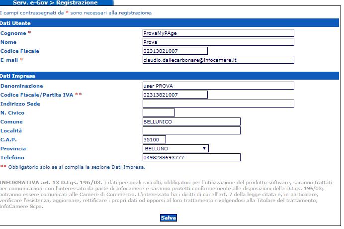 Cert O Completamento dati di configurazione - 2 Compilare con il C.F. dell impresa che ha sottoscritto il contratto (non P.