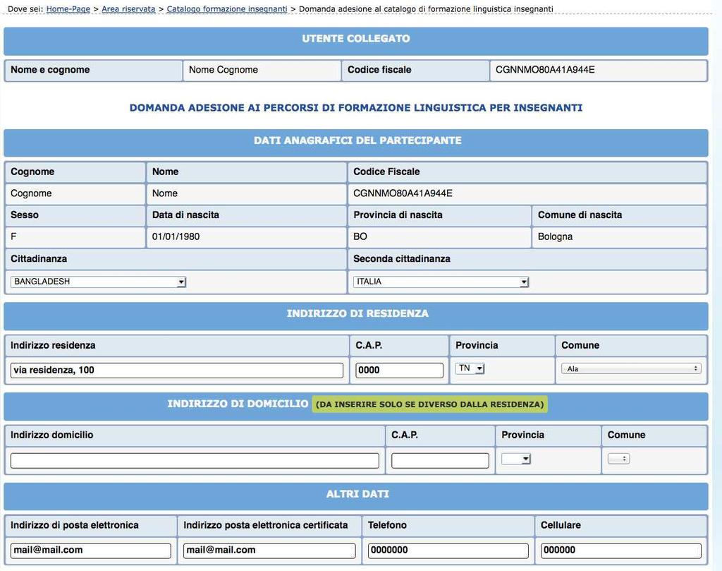 Per facilitare la navigazione nel form, in alto a