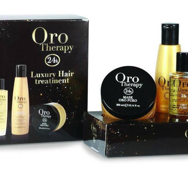 Page: 18 KIT LUXURY HAIR TREATMENT Kit Oro - Therapy - Fanola Kit per tutti i tipi di capelli Attivi: Illuminante, Protettivo, Nutriente ORO Microattivo 24k Olio d ArganOlio di Cipero dolce Filtro