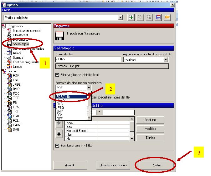 documento predefinito il formato PDF/A-1b cliccare su Salva Si ritornerà