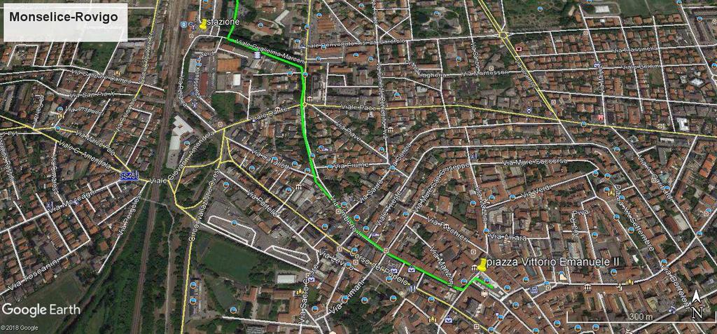 altri 100m e superiamo un altro canale che poi seguiamo a destra per 270m; 300m e passiamo davanti alla stazione ferroviaria di Rovigo, prendiamo a sinistra via Guglielmo Marconi, a destra