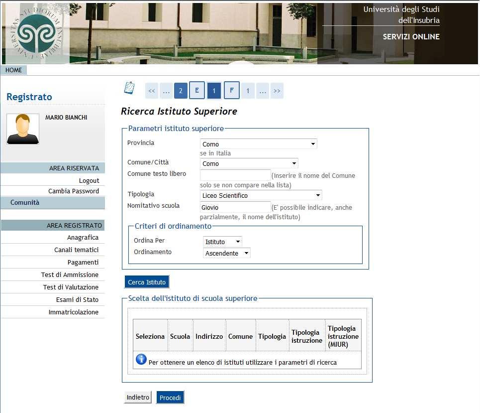21 inserire alcuni dati per cercare l Istituto superiore e Cerca