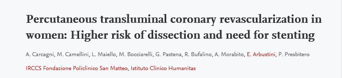coronary DISSECTION % WOMEN 37.9* MEN 21.0 groin procedural 3.0* 0.9 COMPLICATION % * p value 0.