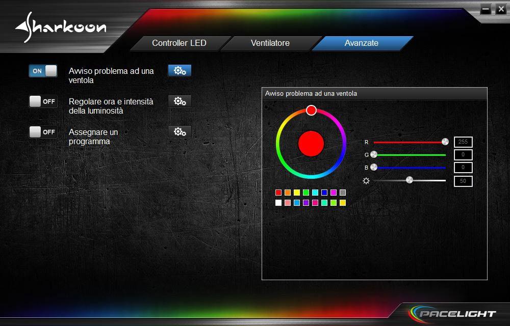 9. Avanzate 9.1 Avviso problema ad una ventola In caso di guasto ad una ventola, è possibile impostare un avviso nel menu Avanzate.