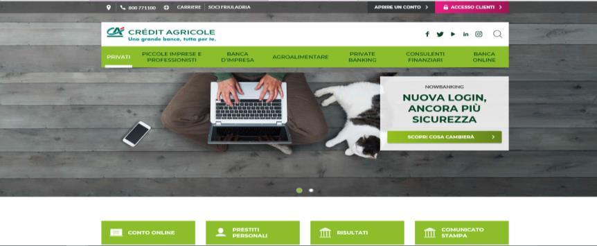 Generazione online delle credenziali (1/2) Esito per clienti Privati in cui troverai le seguenti informazioni: il link al sito www.credit-agricole.